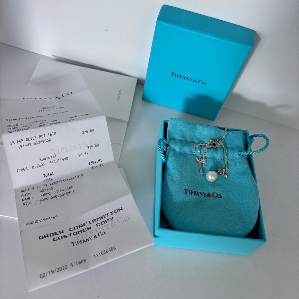 NEW Tiffany & Co Silver Necklace Olive Leaf Pearl Pendant | 16 inch